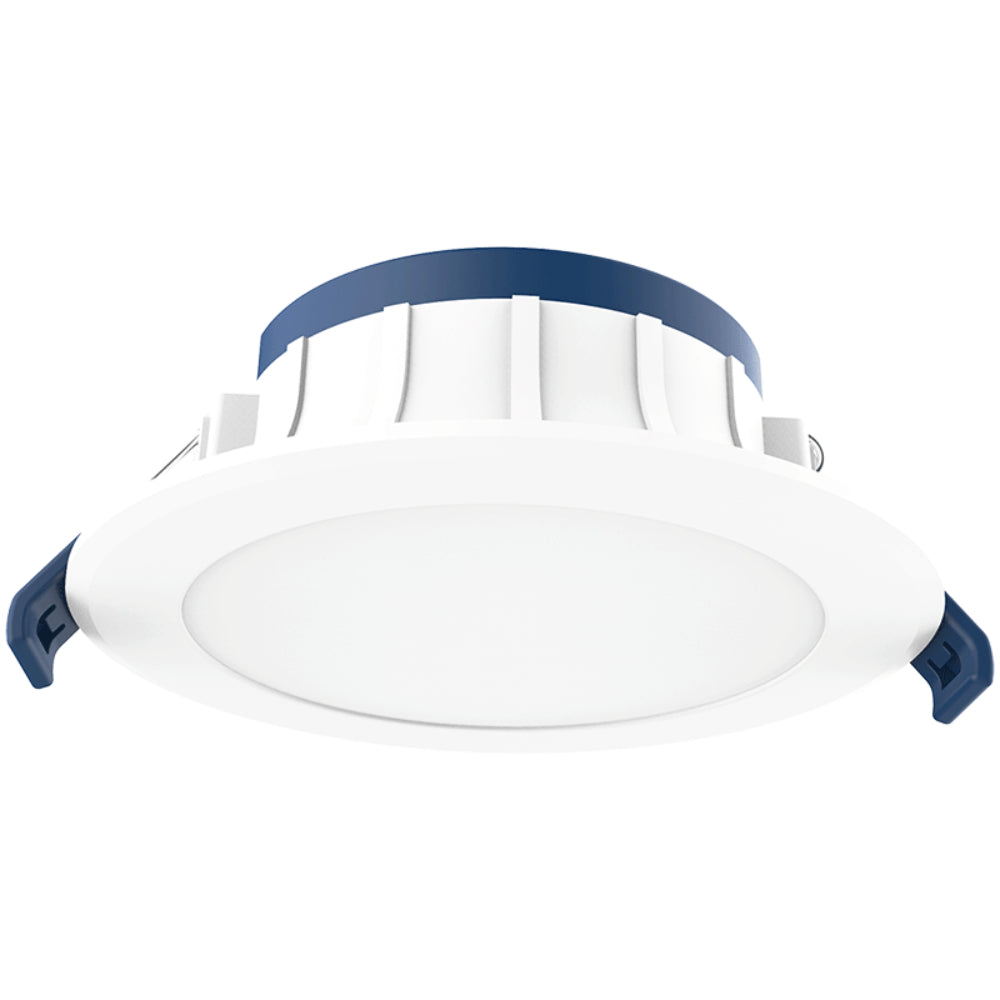 Ceiling light fixture with blue trim on a white background